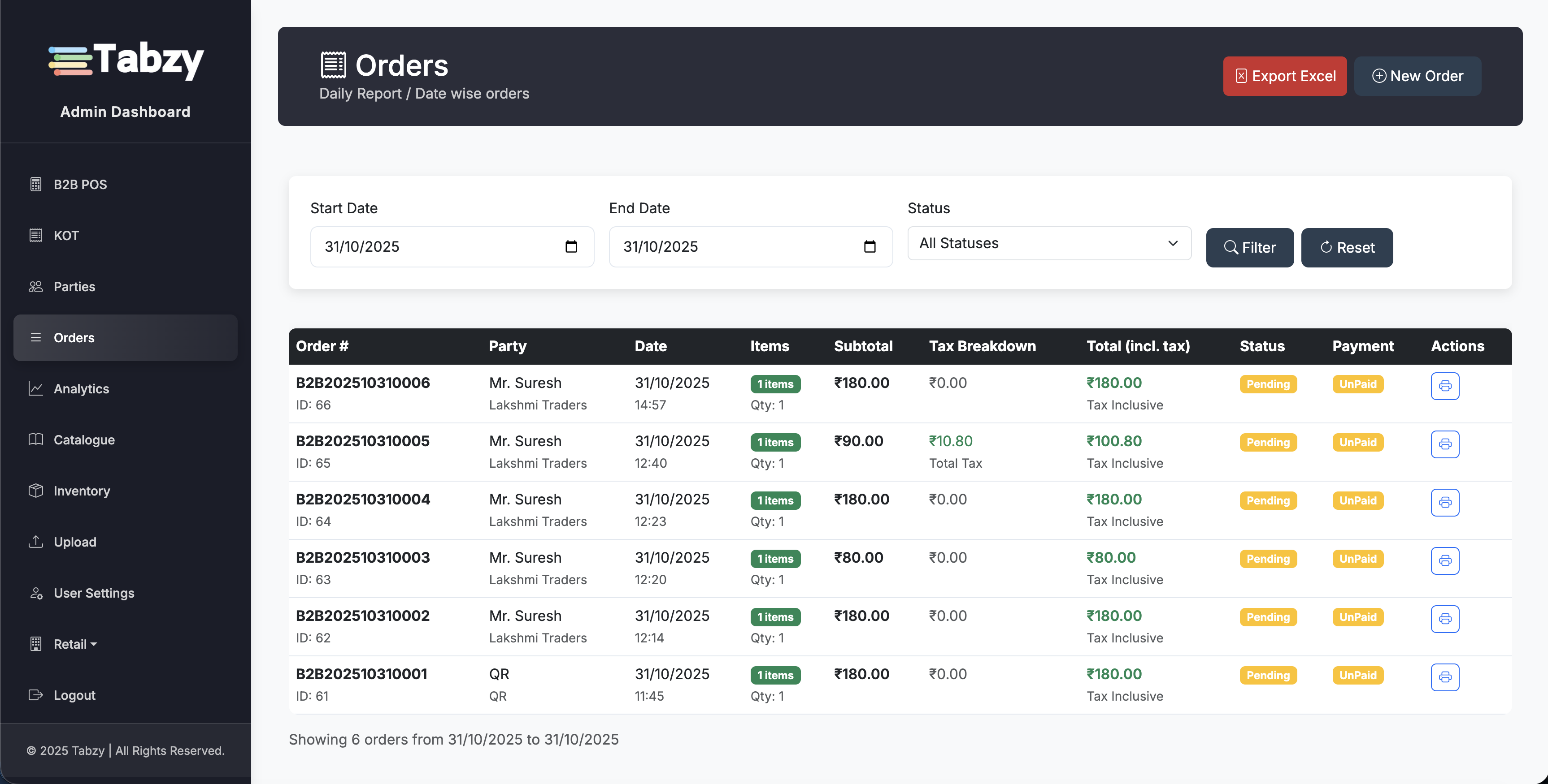 POS system dashboard